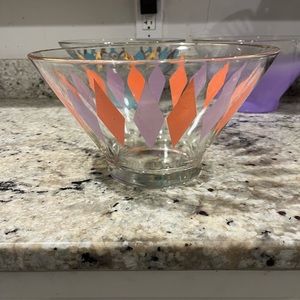Vintage ANCHOR HOCKING Large Chip Bowl HARLEQUIN Mid Century Modern Diamonds